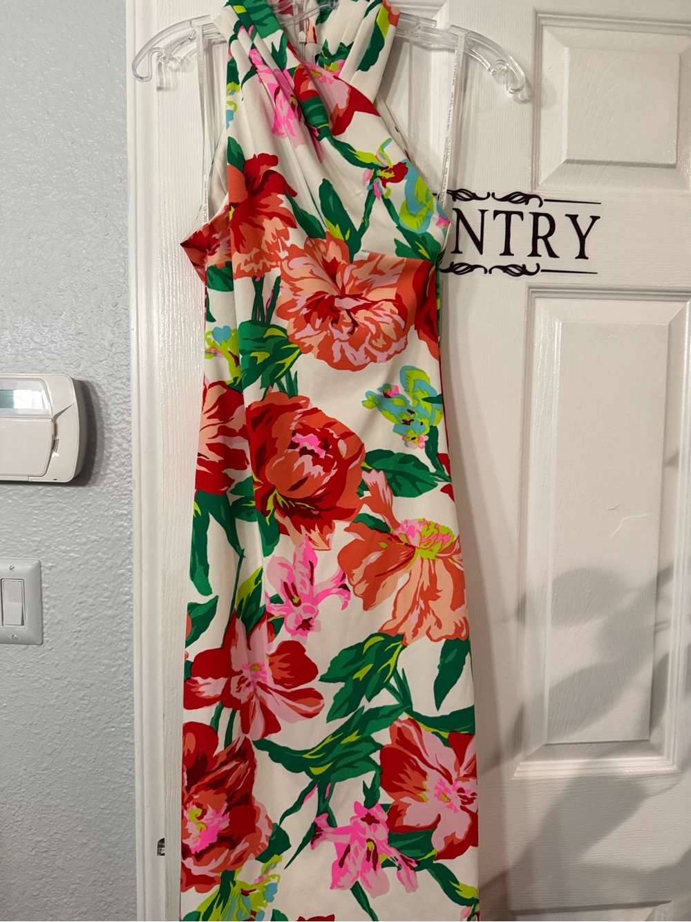 RACHEL Rachel Roy Cream Midi Dress with Red, Pink & Green Floral Print